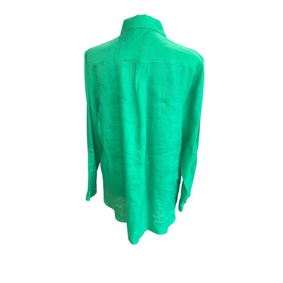 Peck & Peck Sustainable Linen Green Linen Button-Up Shirt Old Money Classic City - Picture 3 of 9